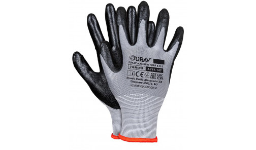 Перчатки защитные с п/э, частично покрытые нитрилом, серо-черные, МБС, J-FIENINIF SB, Jurav